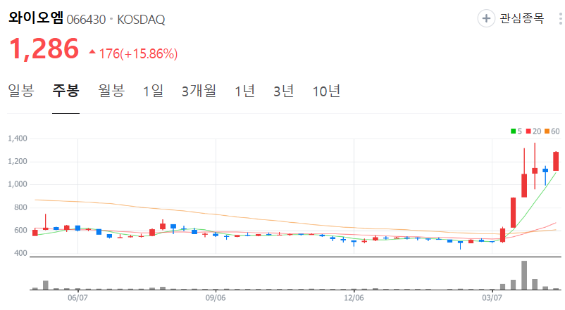와이오엠-주가-주봉