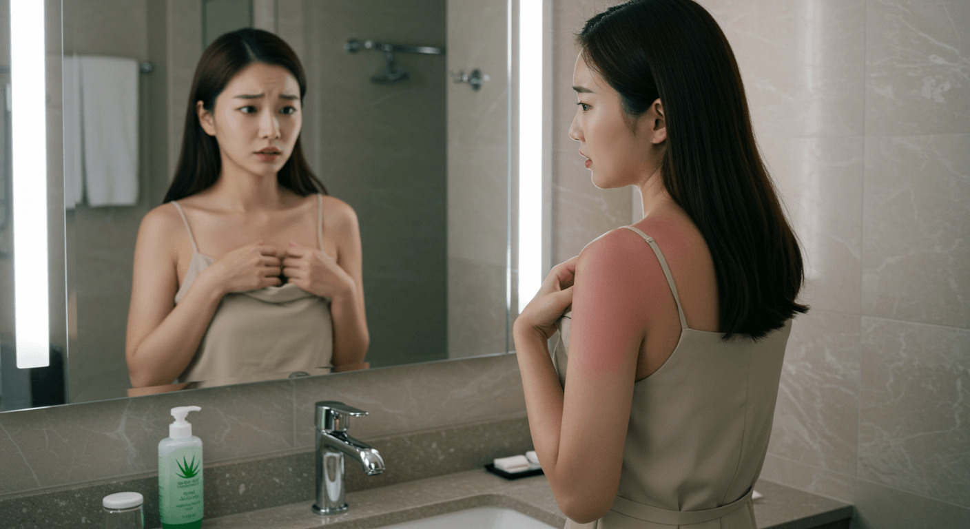 휴양지에서 피부 화상을 입은 모습 사진