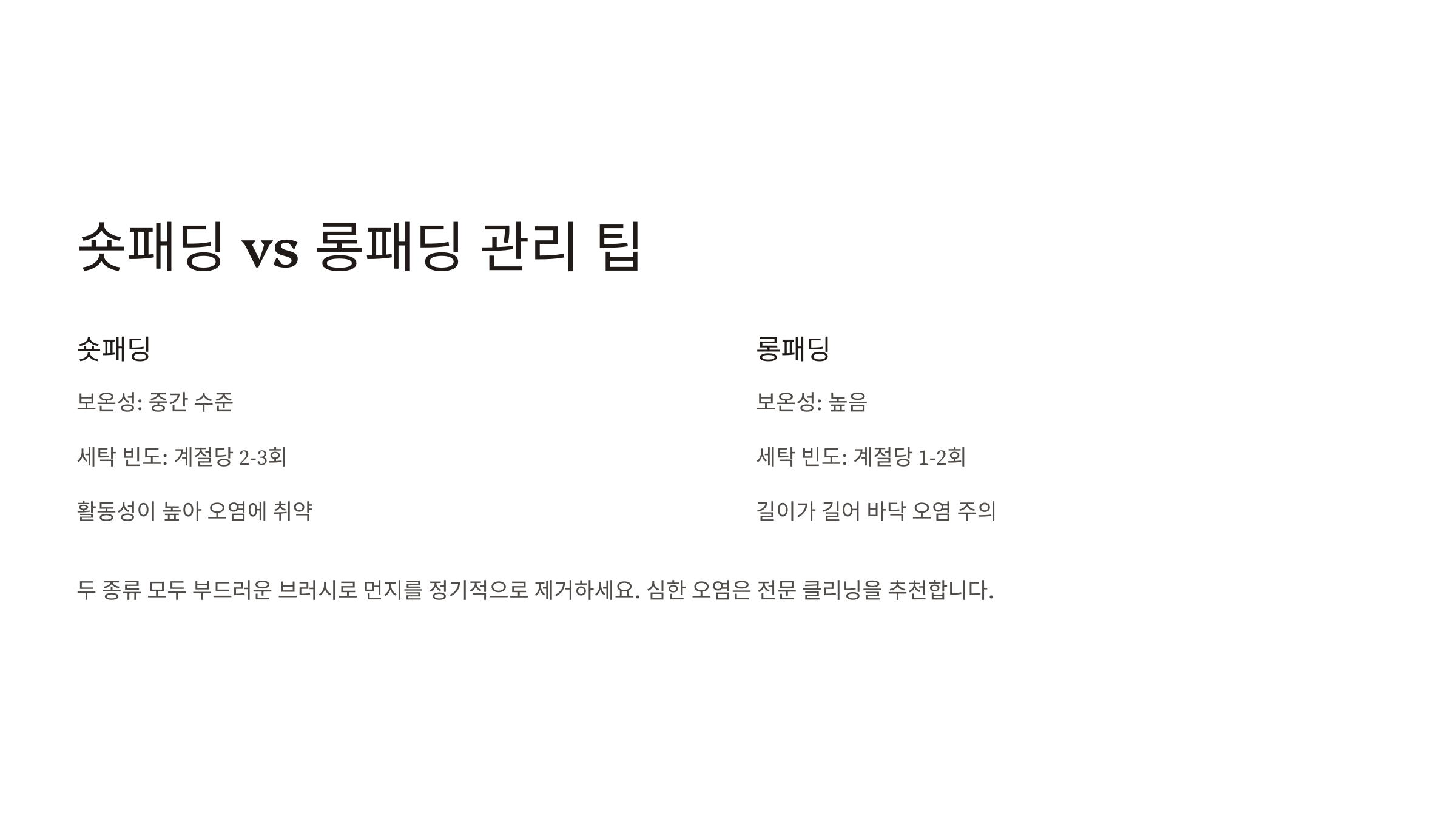 숏패딩 vs 롱패딩 관리 팁