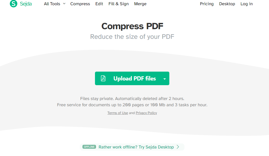 온라인 간편 사용 가능한 PDF 압축 툴 Sejda - PDF 압축 사이트