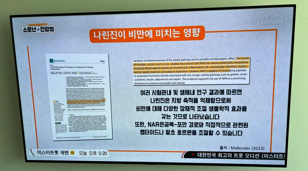레몬자몽즙에 있는 나린진의 관련 연구결과2