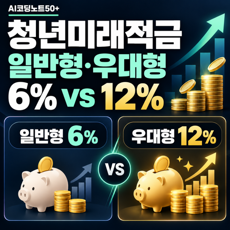 2026 청년미래적금 일반형 6%와 우대형 12% 정부기여금 조건을 비교하는 썸네일