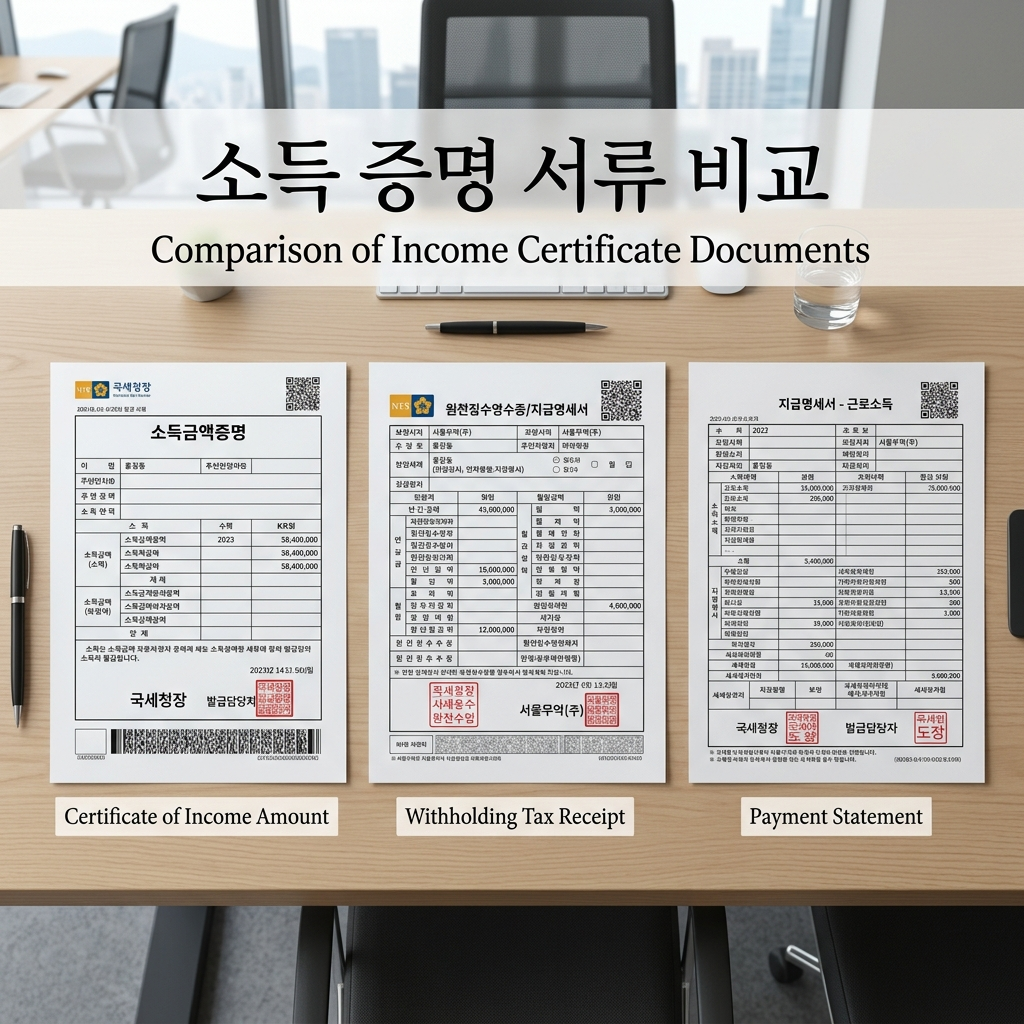 소득금액증명원 원천징수영수증 지급명세서 비교