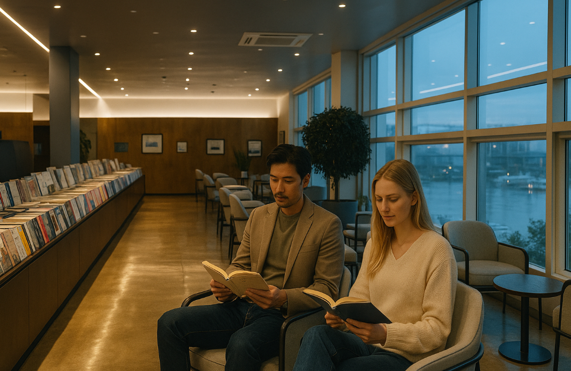 힐링을 도와주는 아름다운 곳에서의 독서 모습