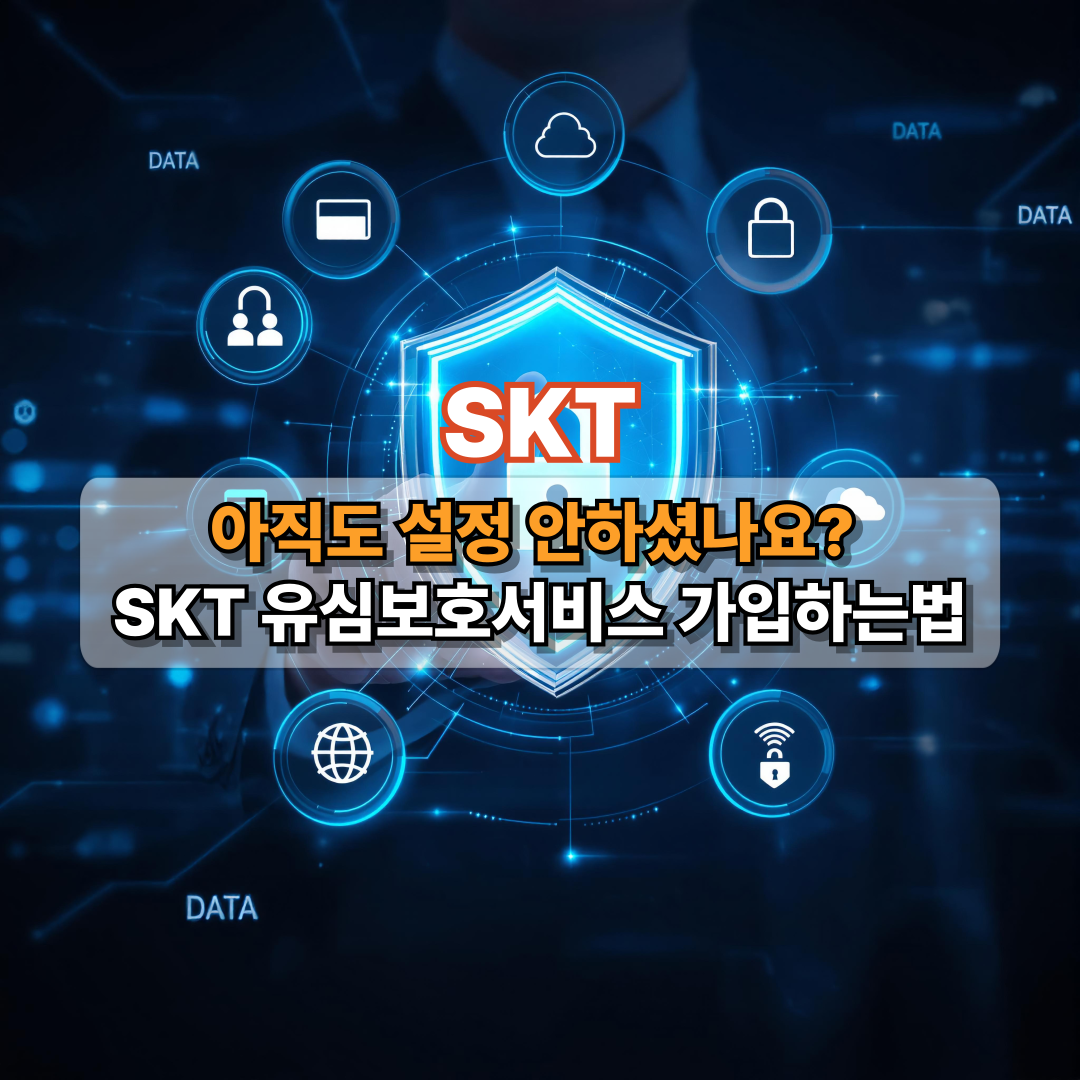 SKT 유심보호서비스 가입 방법 안내 썸네일, 보안 아이콘과 강조 문구