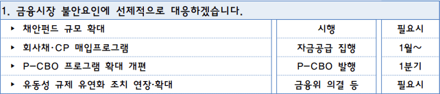 금융시장 불안요인 선제적 대응-계획-시행시기-표