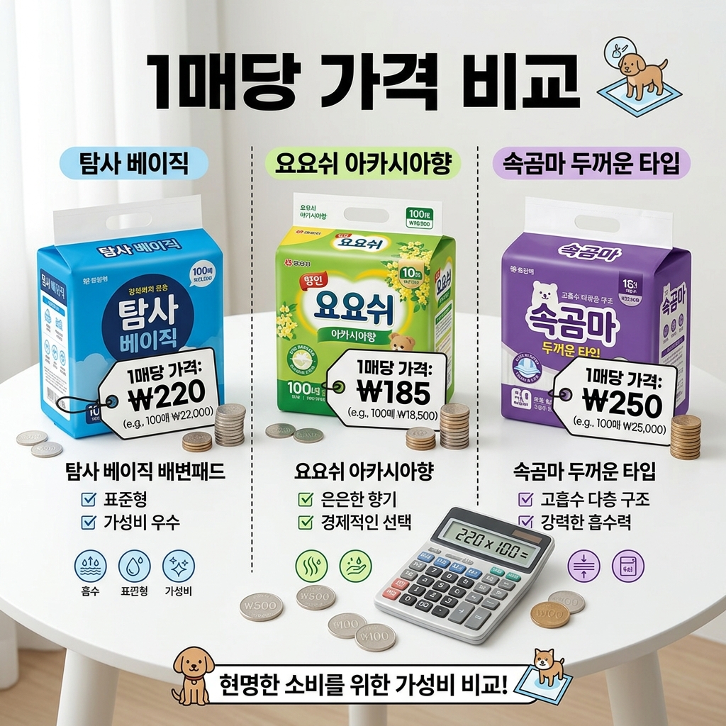 강아지 배변패드 1매당 가격 비교 월 총비용