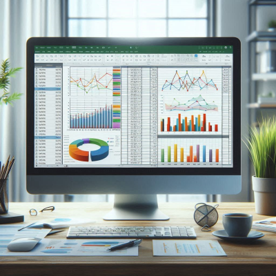 "데이터 분석 화면에서 복잡한 차트와 그래프가 표시된 컴퓨터 화면"
