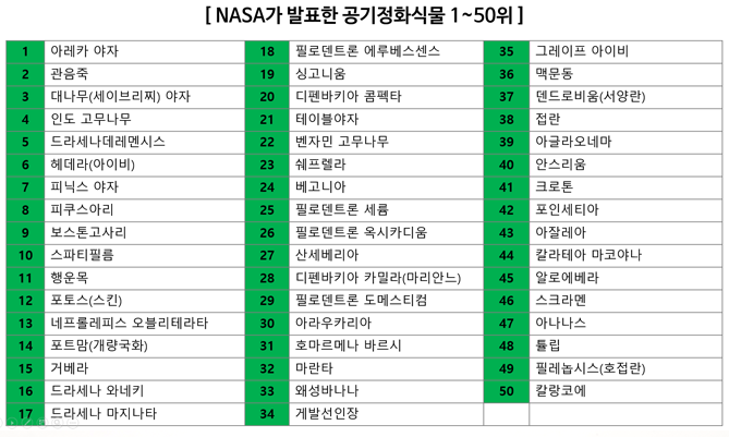 나사가 발표한 공기정화식물