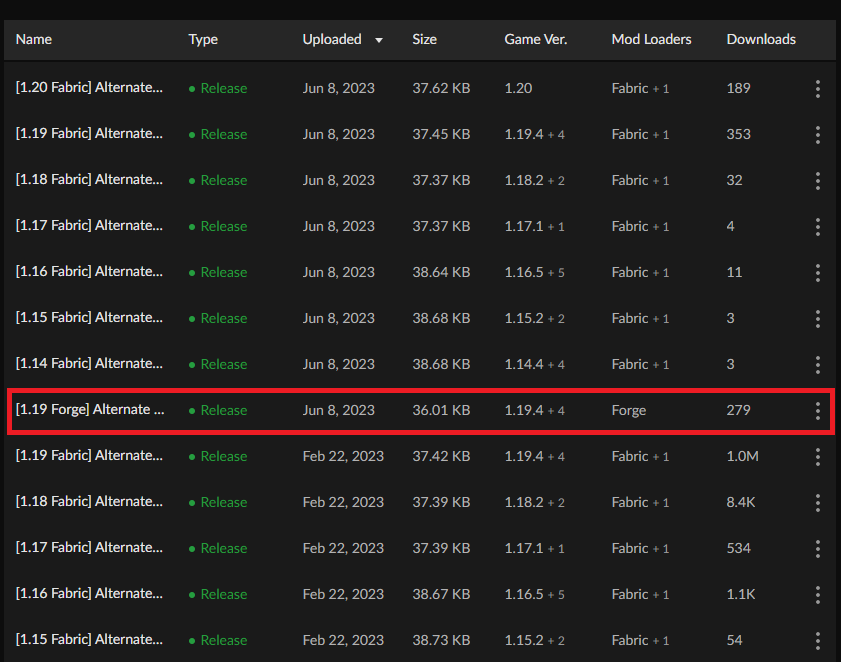 Forge 모드 다운로드