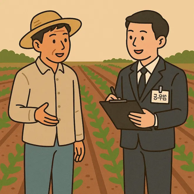 경작 실태 조사하는 공무원