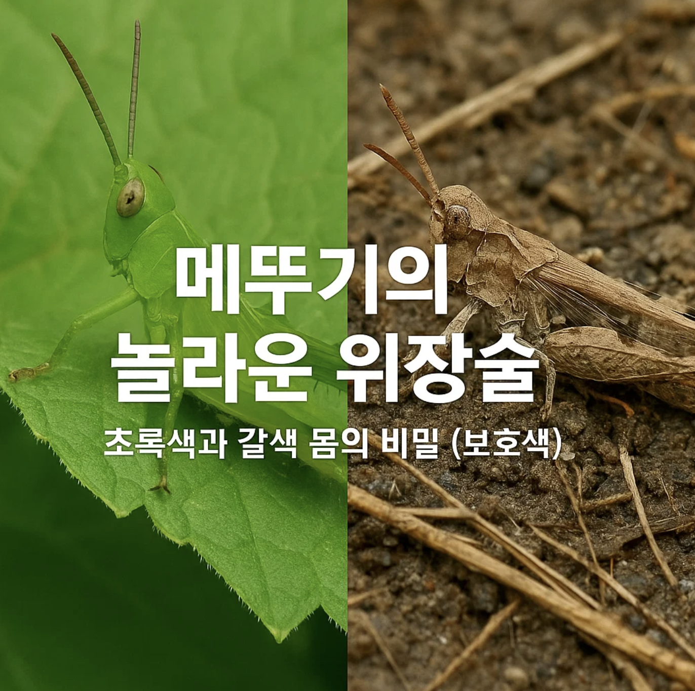 메뚜기의 놀라운 위장술, 초록색과 갈색 몸의 비밀 (보호색)