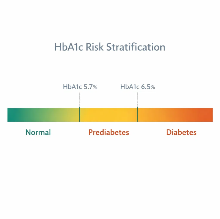 HbA1c 5.7%와 6.5%를 기준으로 한 당뇨 위험 단계 분류도