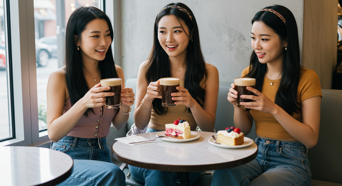 뉴욕카페를 즐기는 세여자들.