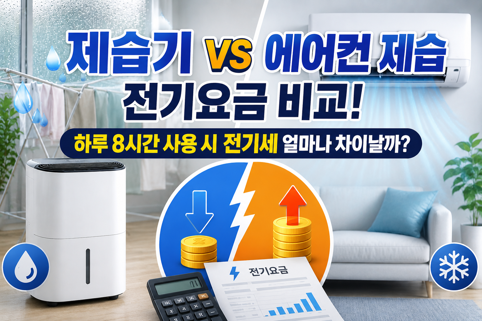 제습기 vs 에어컨 제습 전기요금 비교! 하루 8시간 사용 시 전기세 얼마나 차이날까? 관련 사진