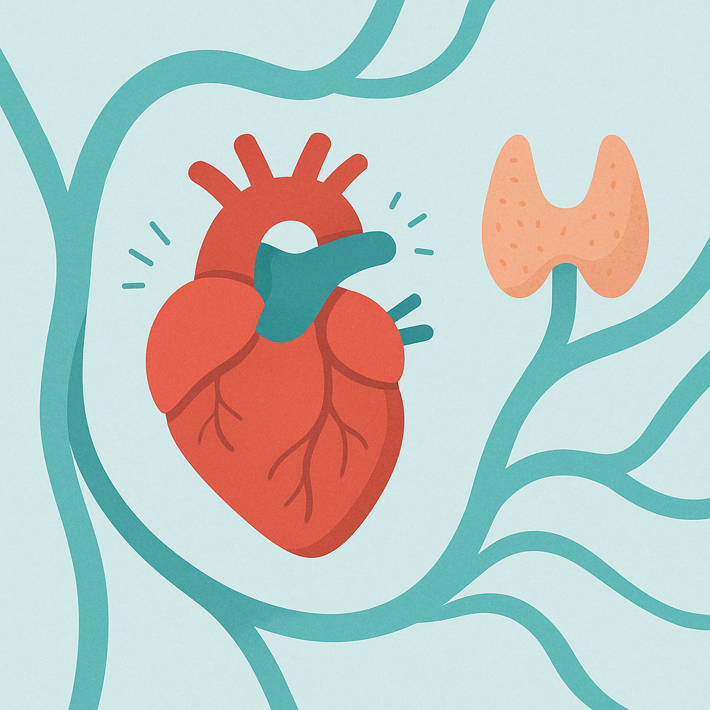 인데놀정의 효과와 관련 있는 심장, 갑상선 등을 표현한 일러스트