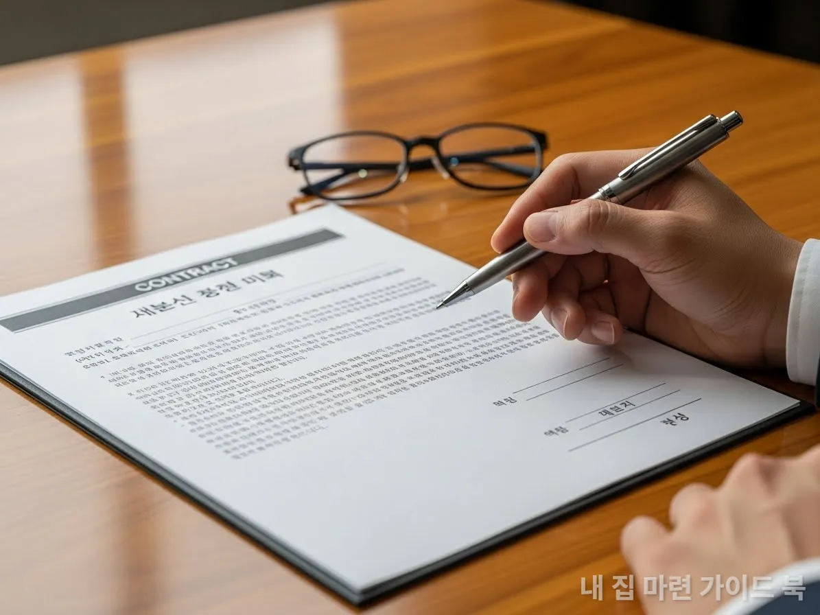 부동산 계약서에 서명하기 직전 펜을 들고 고민하며 협상을 준비하는 손의 모습
