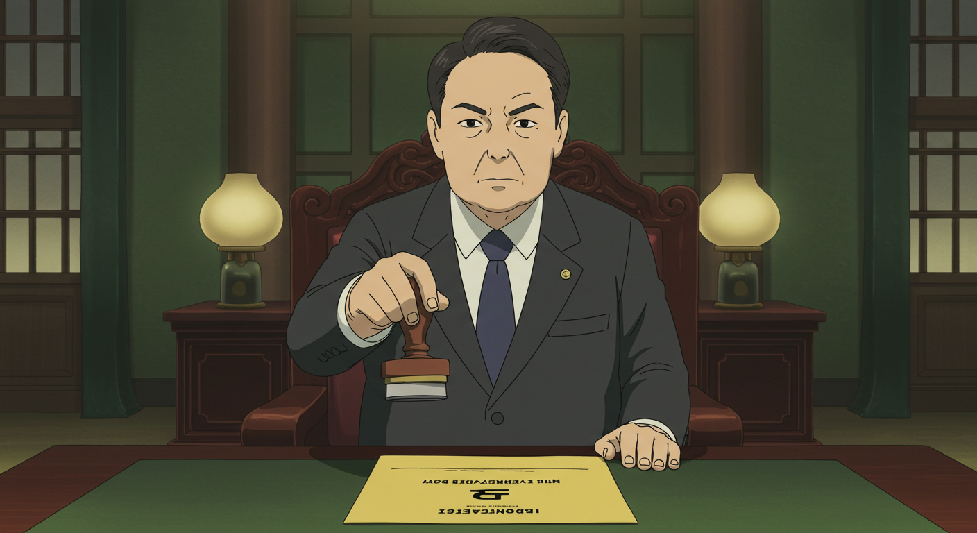 대통령이 거부권으로 법안 공포를 막는 장면