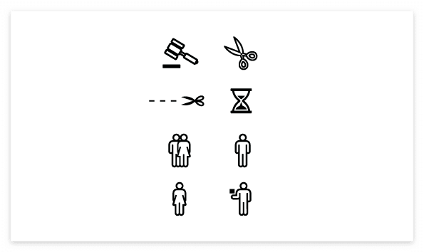 Free Icon vector source : Gavel, Hammer, Scissor, Sandglass, Hourglass, Pictogram woman, man