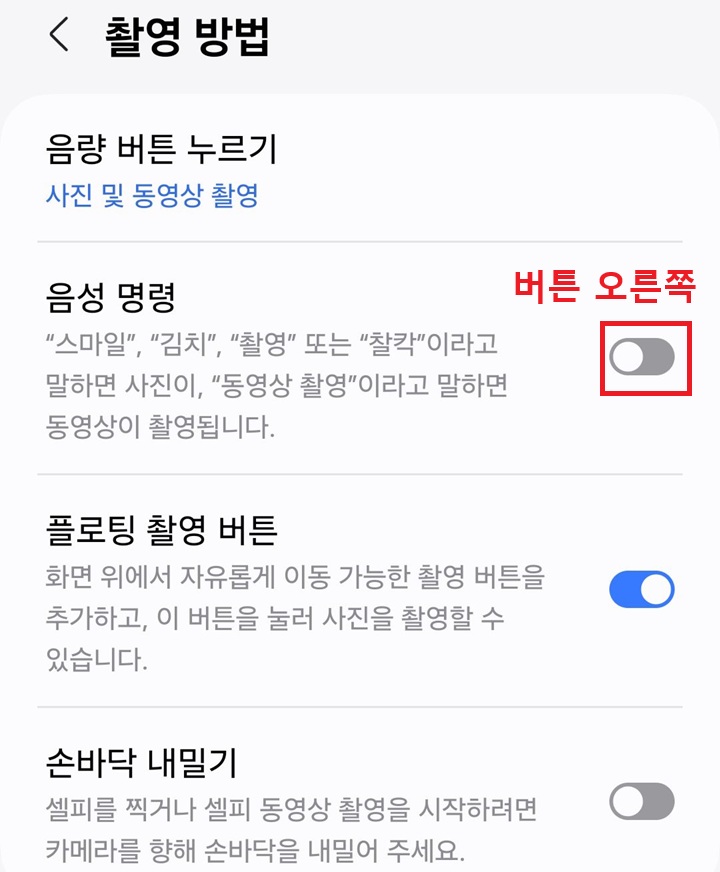 음성 명령 메뉴 보임