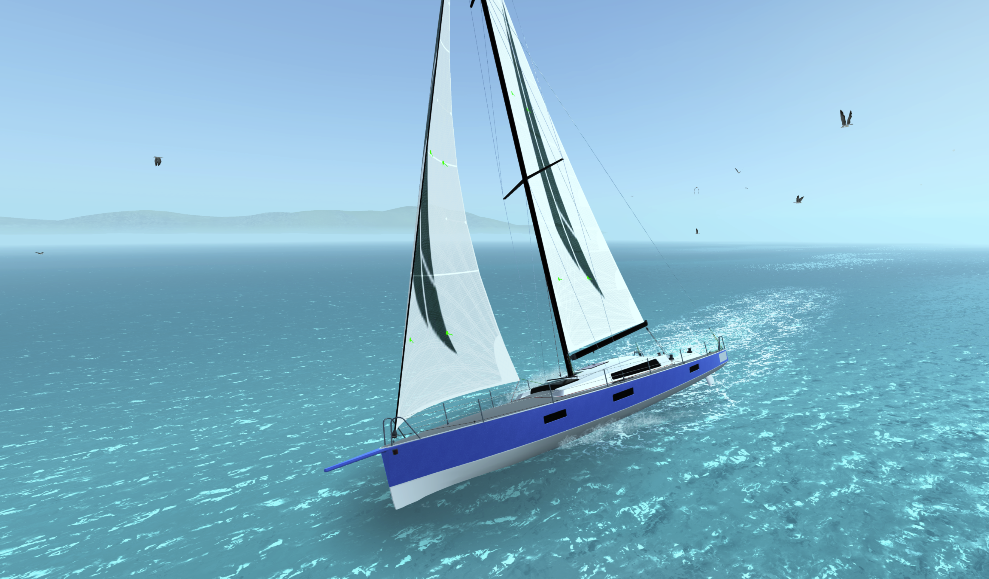 육지를 지나는 세일링 요트