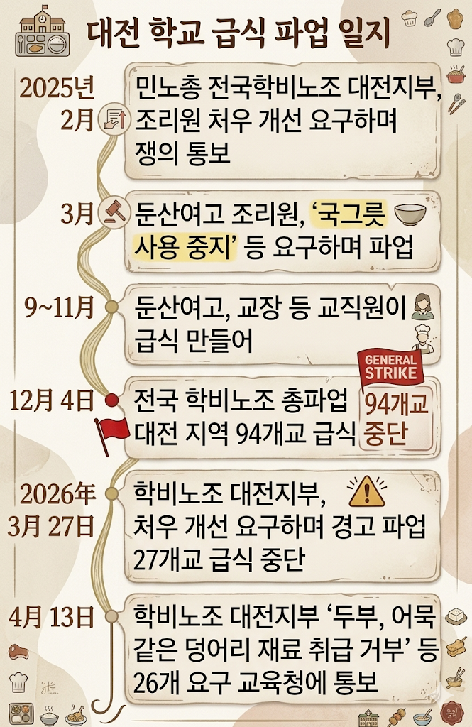 대전 학교 급식 파업 타임라인 이미지