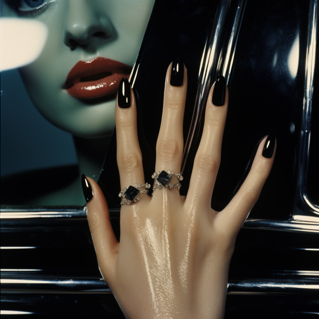 패션 화보 같이 세련된 느낌의 블랙 네일아트