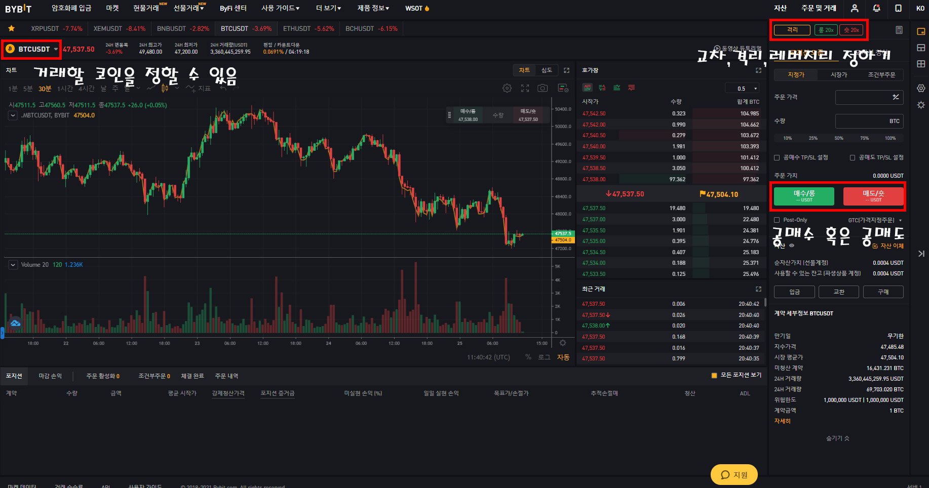 바이비트-선물거래-들어가면-나오는-거래화면