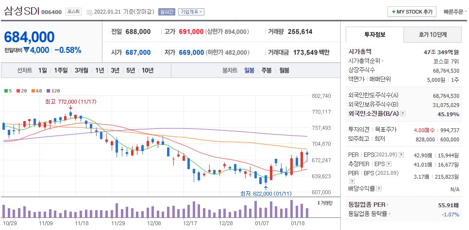 삼성SDI 차트(일봉)