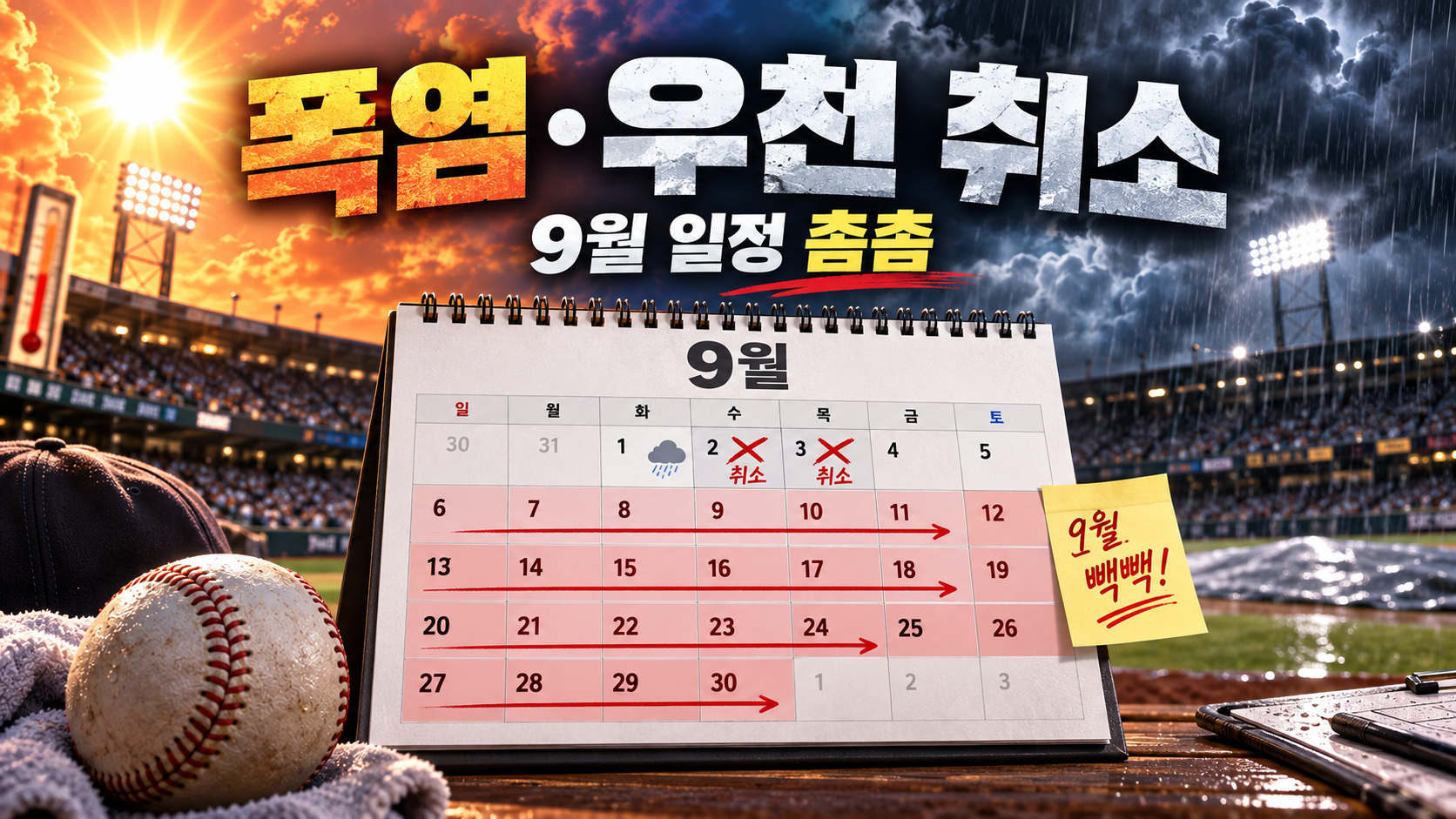 폭염과 우천 취소, 그리고 촘촘해진 크보 일정