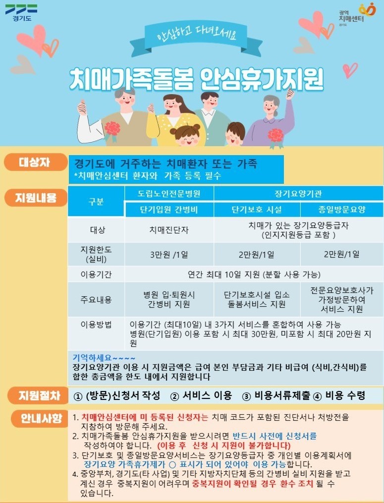 경기도 치매가족돌봄 안심휴가지원 안내 포스터