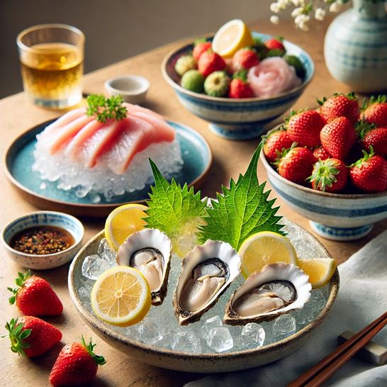 1월 제철 식재료. 굴, 방어, 딸기