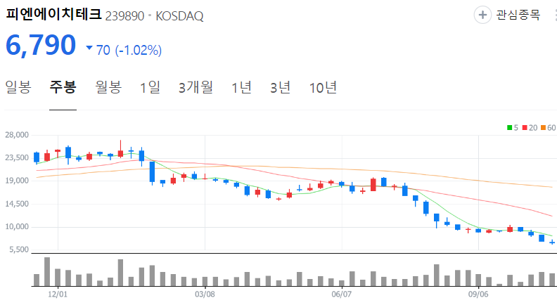 피엔에이치테크-주가-주봉