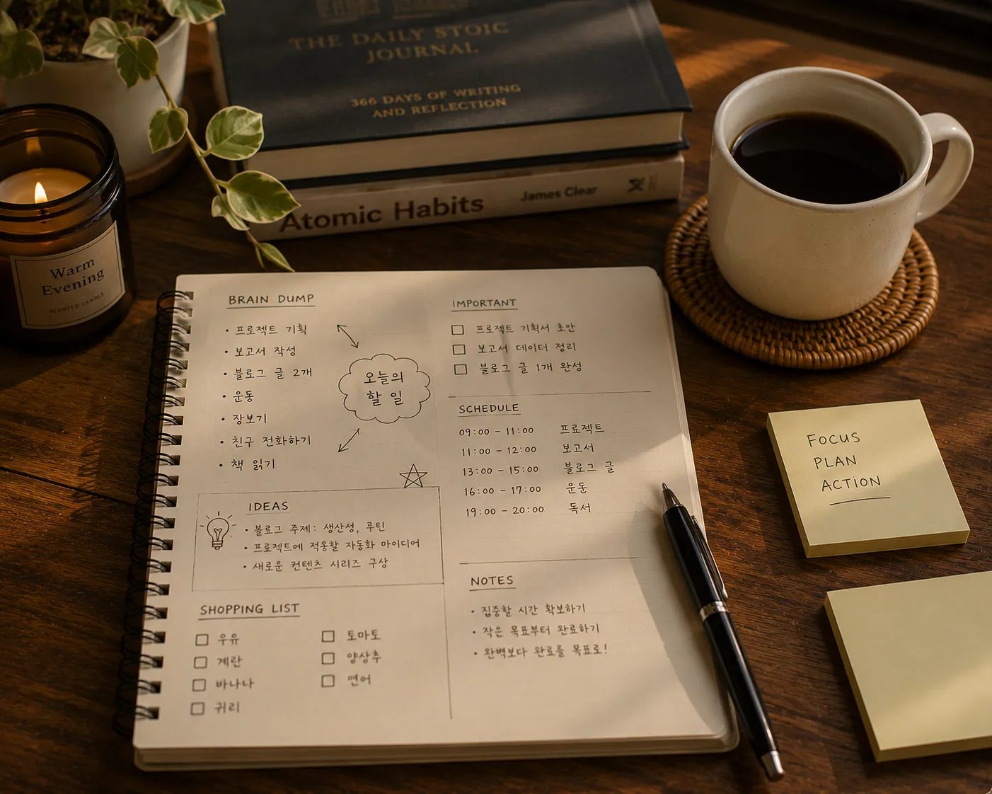 브레인 덤프로 할 일을 정리하는 모습