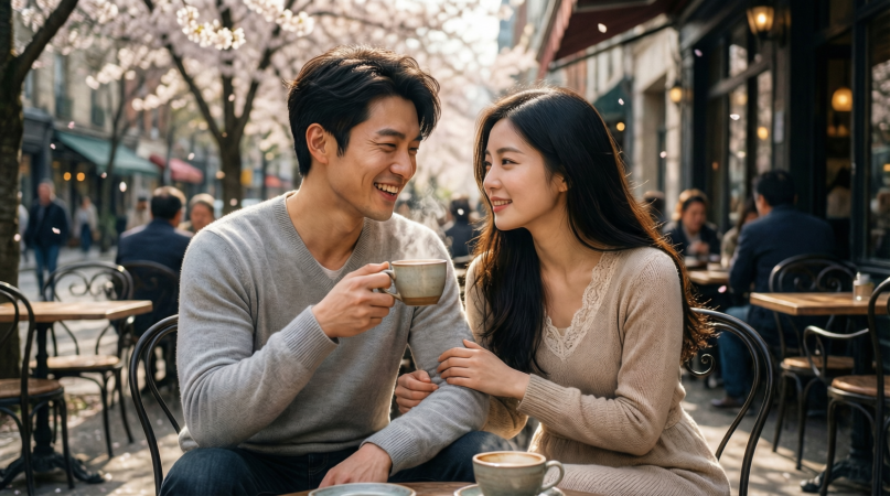 대화하며-커피를-마시는-행복한-신혼부부