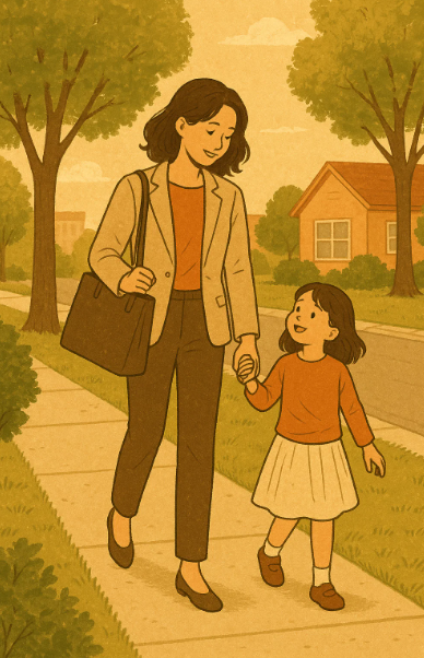 육아기 근로시간 단축 혜택을 받는 직장인 워킹맘과 아이의 따뜻한 일상 모습