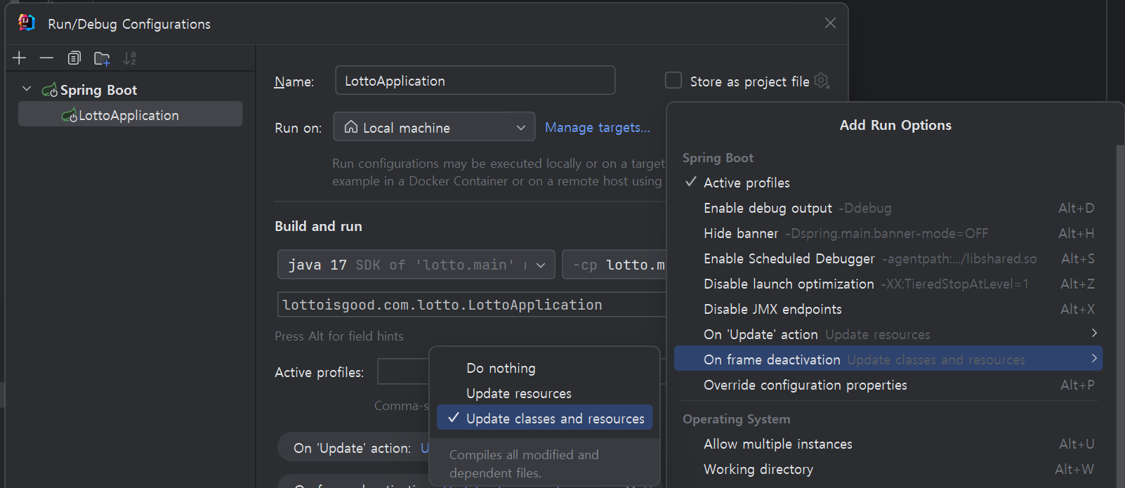 Add run Options - On frame deactivation