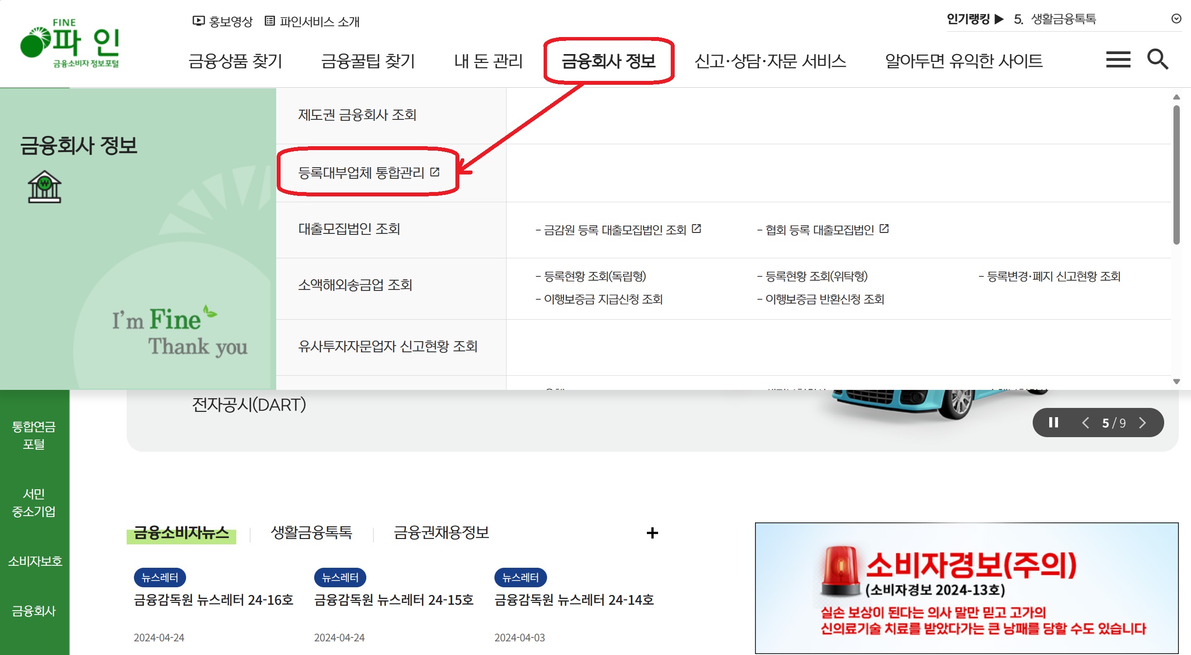 금융감독원 홈페이지 파인