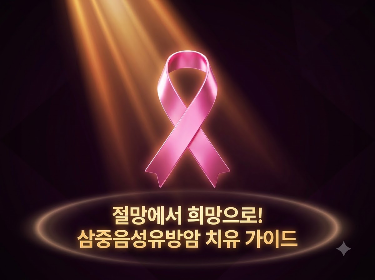 절망에서 희망으로! 삼중음성 유방암 완치 가이드라는 문구가 적힌 삼중음성 유방암 치료 블로그 썸네일 이미지