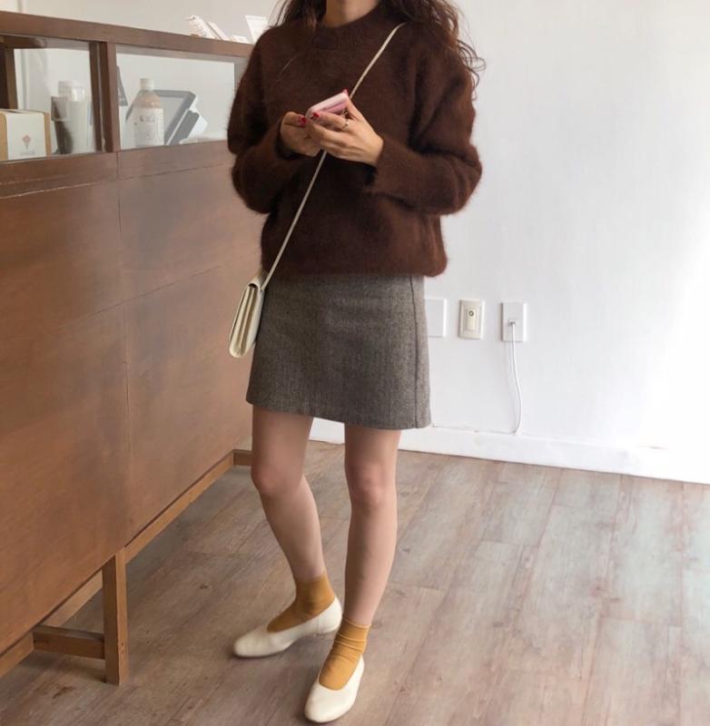 aht 루즈핏 데일리 앙고라 니트 브라운 aht top 001