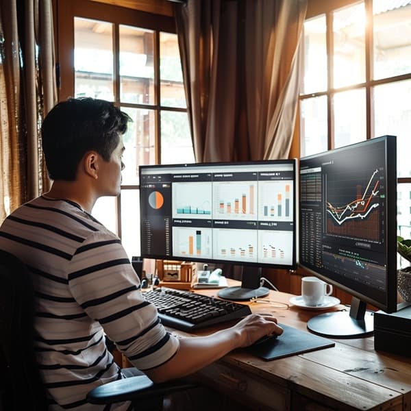 ETF 포트폴리오 수익률을 분석 중인 투자자