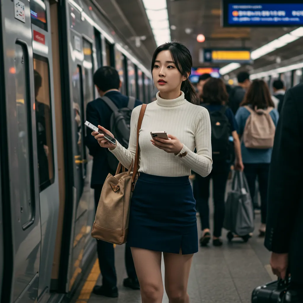 ktx 타러 가며 웃고 있는 여성