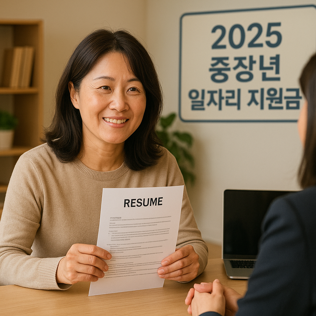 중장년 남성이 일자리 상담을 받으며 미소 짓는 장면