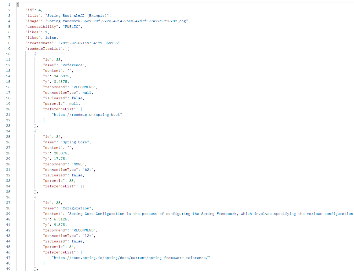 로드맵 조회 API 응답