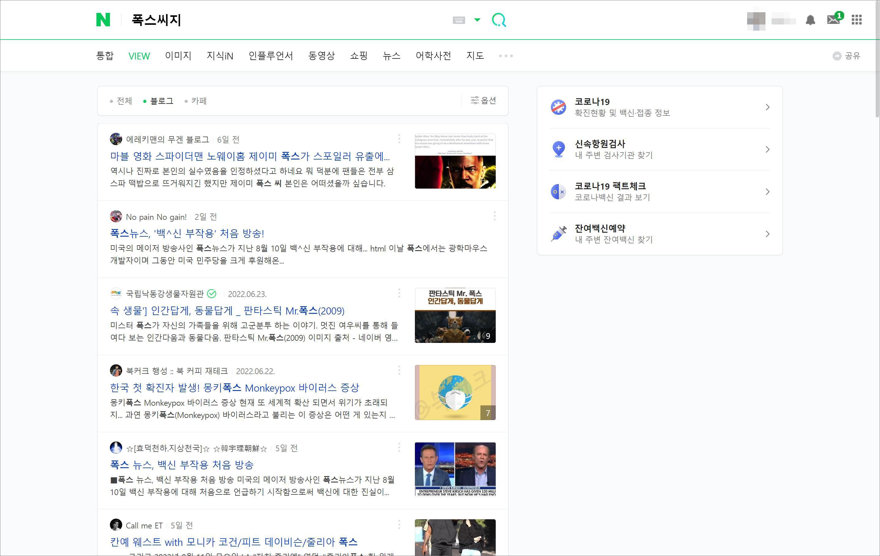 네이버 VIEW탭 검색결과 화면