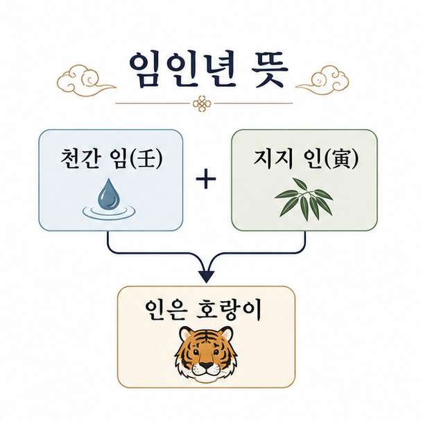 천간 임과 지지 인이 결합하고 인이 호랑이를 뜻한다는 임인년 의미 설명