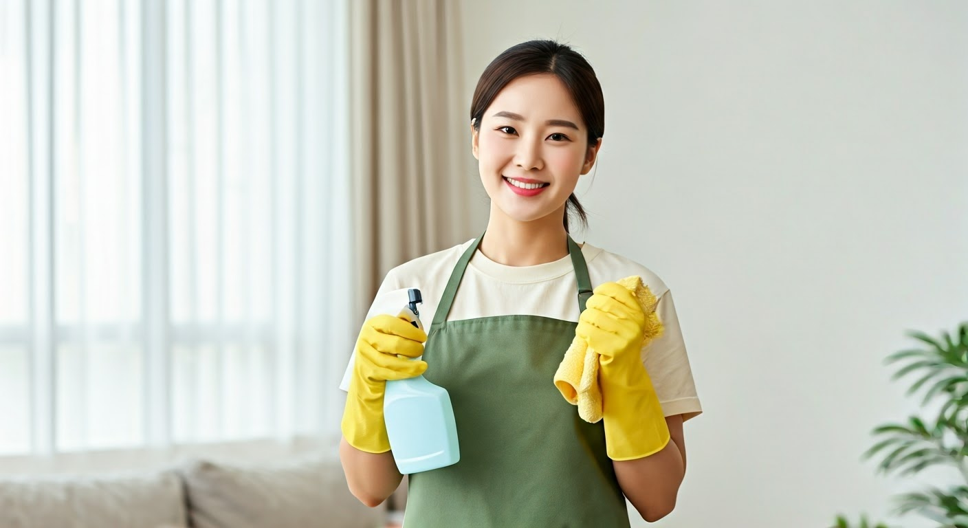 청소하는 가사도우미 이미지