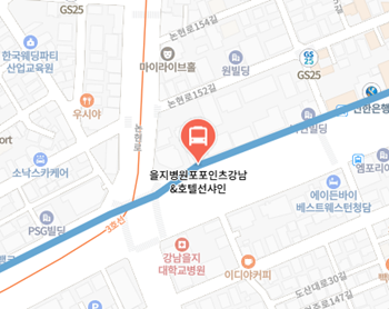 을지병원포포인츠강남.호텔선샤인에서 인천공항 리무진 공항버스(6703번) 지도 위치