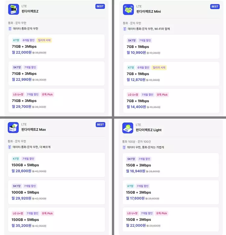핀다이렉트의 LTE무제한 요금제