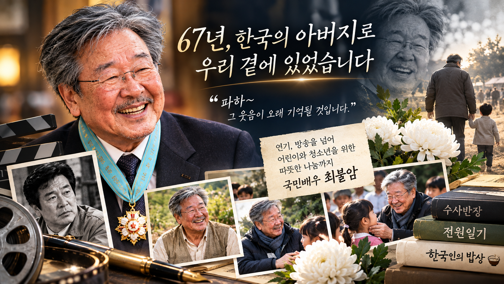 최불암 별세 향년 87세, 67년 연기 인생과 은관문화훈장 수상, 초록우산 어린이 후원 활동 추모 이미지